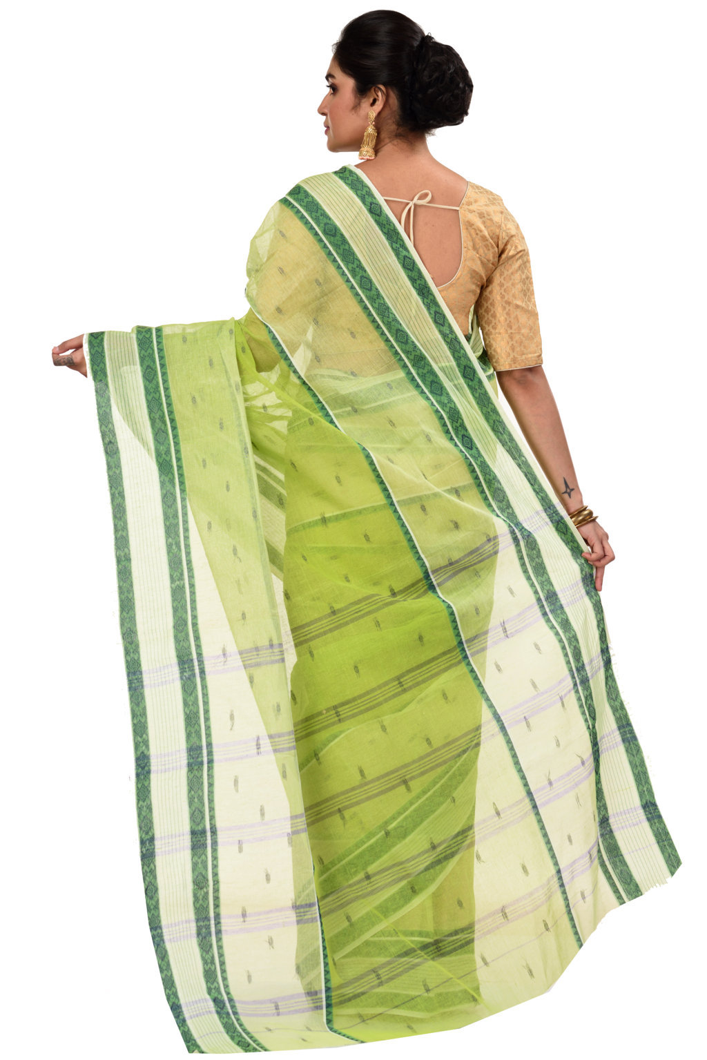 Olive Green Pure Cotton Debdash Tant Saree (345)